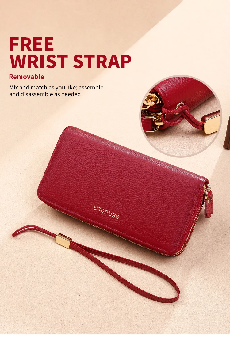 GERUOLA Genuine Leather Wallet with Wrist Strap - Anti-Theft RFID Blocking, Zippered Coin Pocket, Credit Card Slots & ID Holder