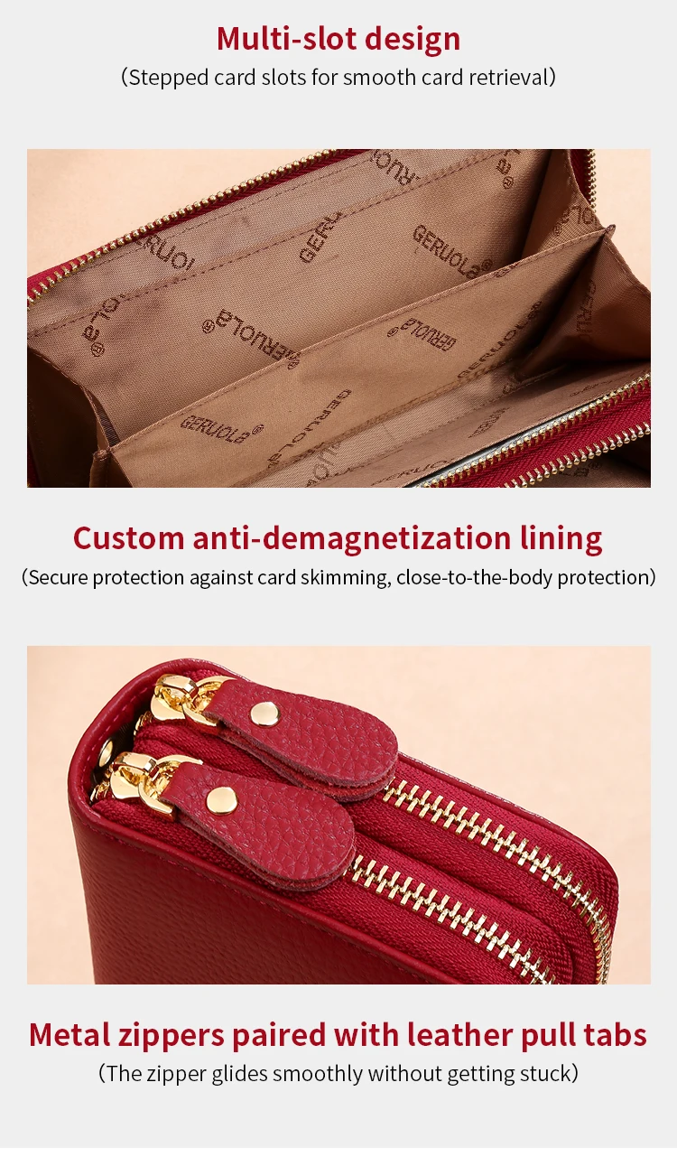 GERUOLA Genuine Leather Wallet with Wrist Strap - Anti-Theft RFID Blocking, Zippered Coin Pocket, Credit Card Slots & ID Holder