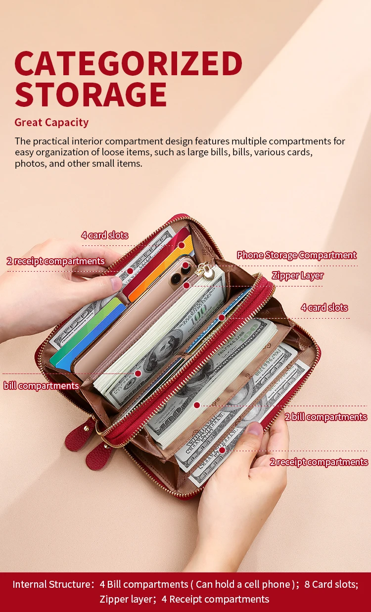 GERUOLA Genuine Leather Wallet with Wrist Strap - Anti-Theft RFID Blocking, Zippered Coin Pocket, Credit Card Slots & ID Holder