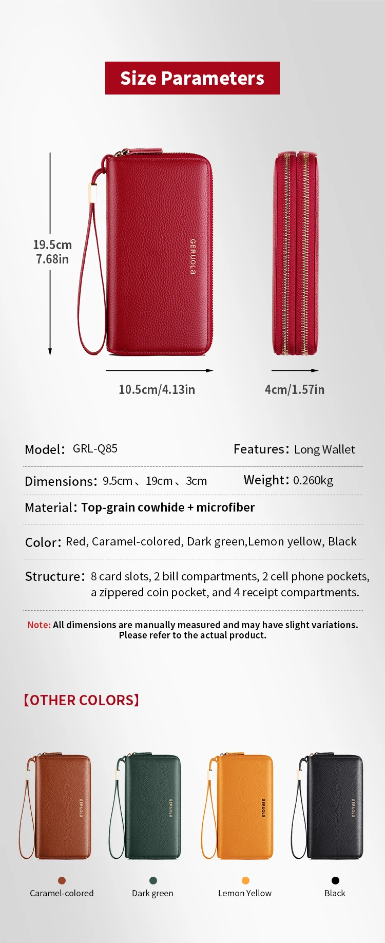 GERUOLA Genuine Leather Wallet with Wrist Strap - Anti-Theft RFID Blocking, Zippered Coin Pocket, Credit Card Slots & ID Holder