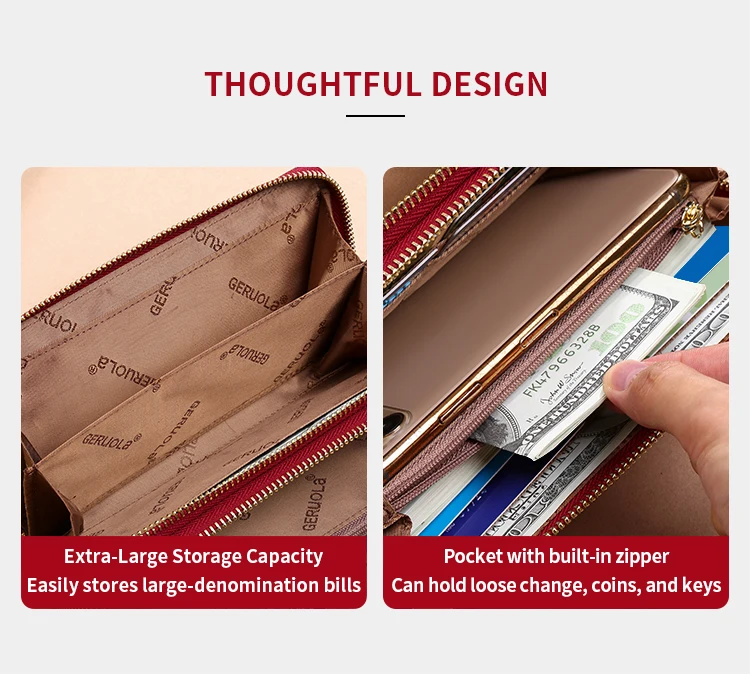 GERUOLA Genuine Leather Wallet with Wrist Strap - Anti-Theft RFID Blocking, Zippered Coin Pocket, Credit Card Slots & ID Holder