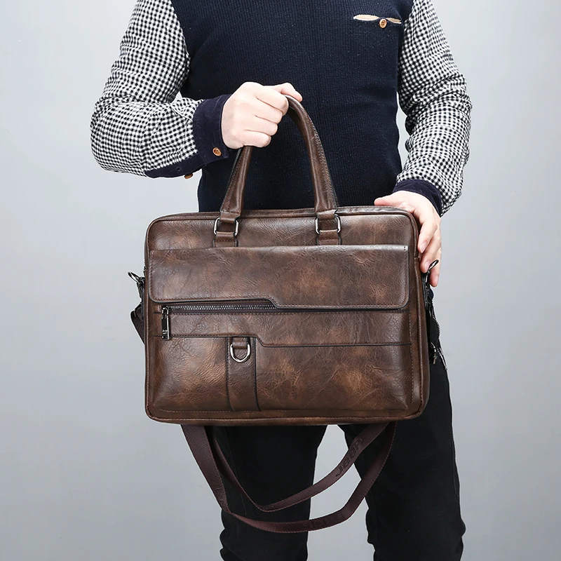 Men's Minimalist Trend Briefcase Large Capacity Office Shoulder Bag Waterproof Business Laptop Handbags Commute Crossbody Bag