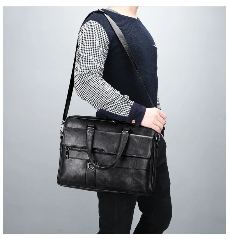 Men's Minimalist Trend Briefcase Large Capacity Office Shoulder Bag Waterproof Business Laptop Handbags Commute Crossbody Bag