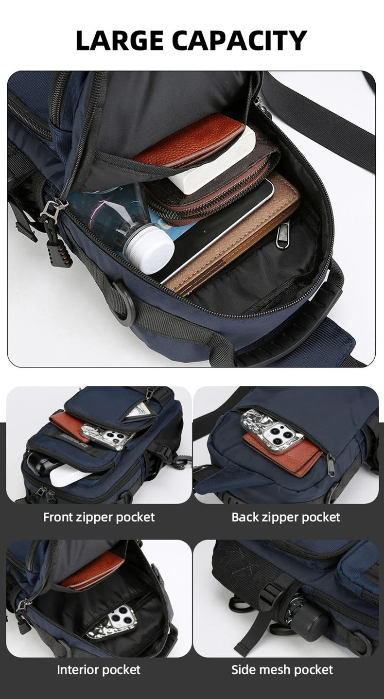Men's Multifunctional Chest Bag Lightweight Simple Multi-pockets Shoulder Bags Outdoor Sports Hiking Cycling Crossbody Bag
