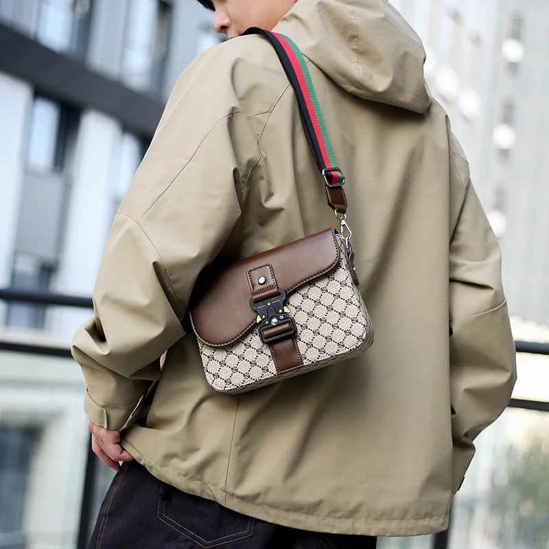 Fashionable Jacquard Pattern Men's Crossbody Bag High-End Casual Shoulder Bag for Commuting Business Waterproof Daily Sling Bag