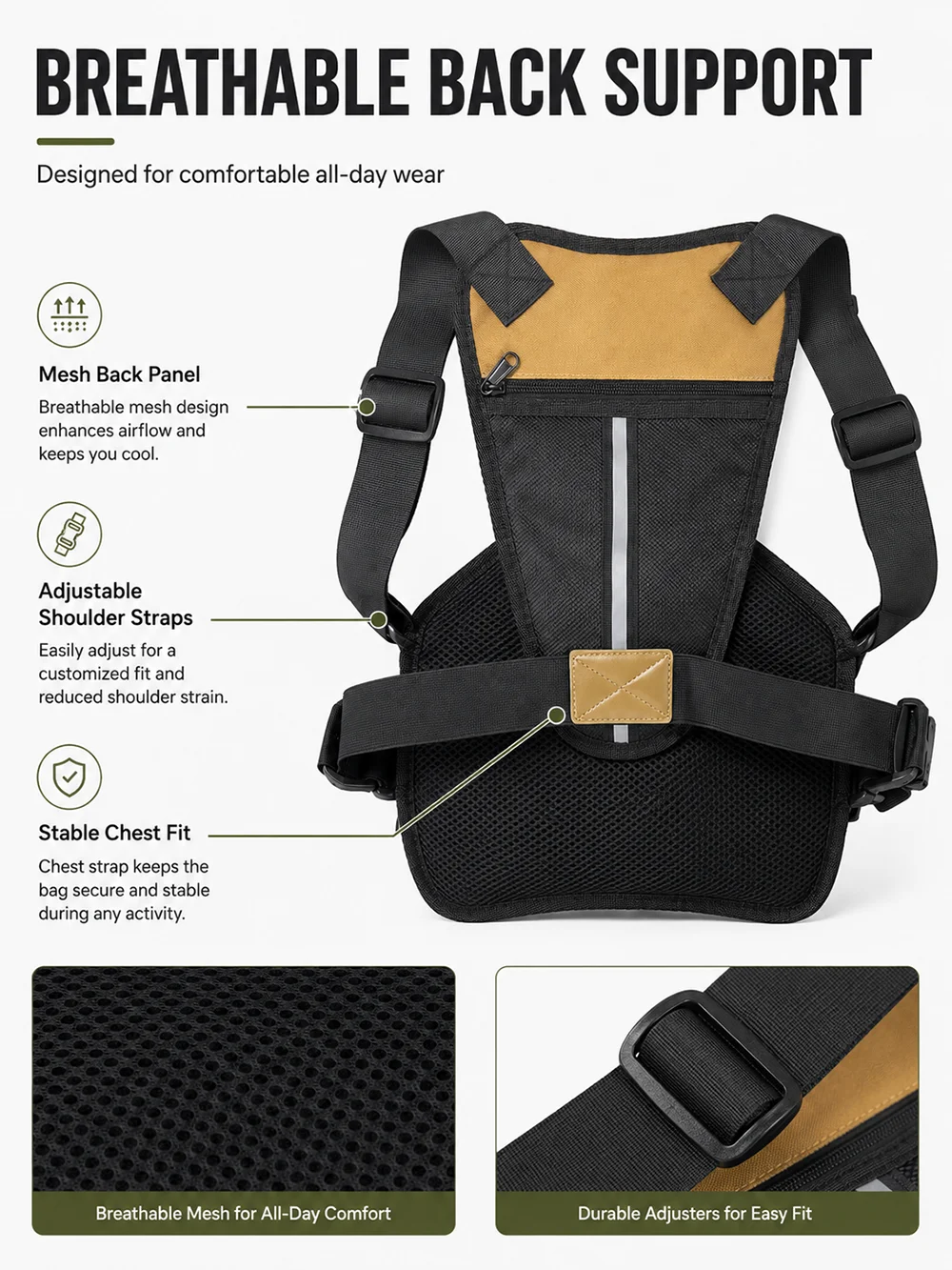 Tactical Chest Bag for Men EDC Anti-Theft Waterproof Chest Pack Sling Bag Cycling Running Outdoor Vest Crossbody Bag