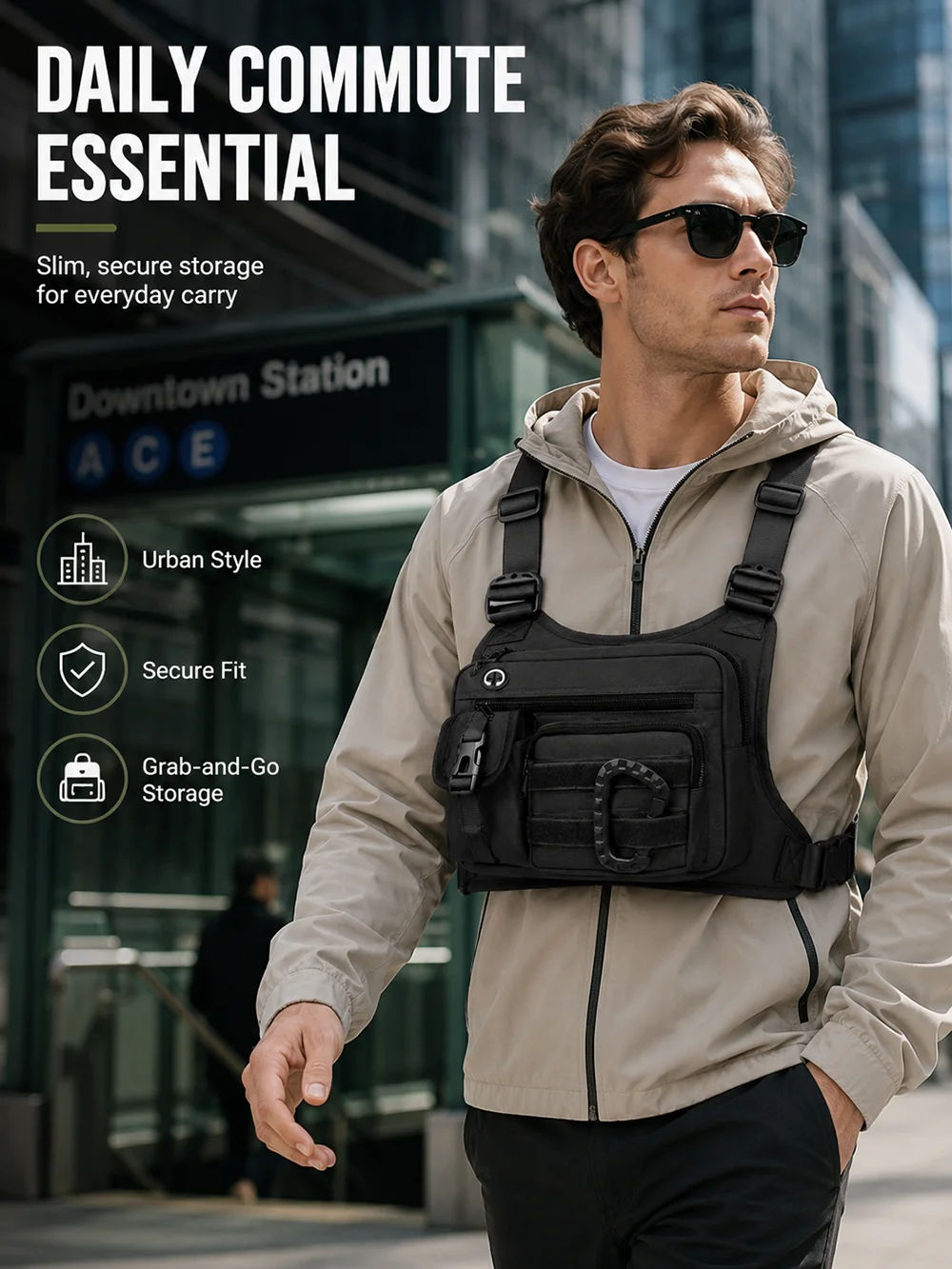 Tactical Chest Bag for Men EDC Anti-Theft Waterproof Chest Pack Sling Bag Cycling Running Outdoor Vest Crossbody Bag