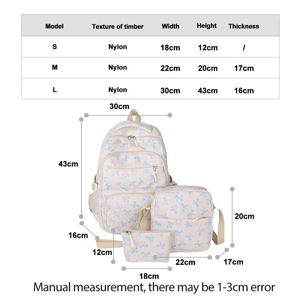 3 Set Large Capacity Backpack Nylon School Bag Adjustable Strap College Bag Travel Backpack Student Backpack