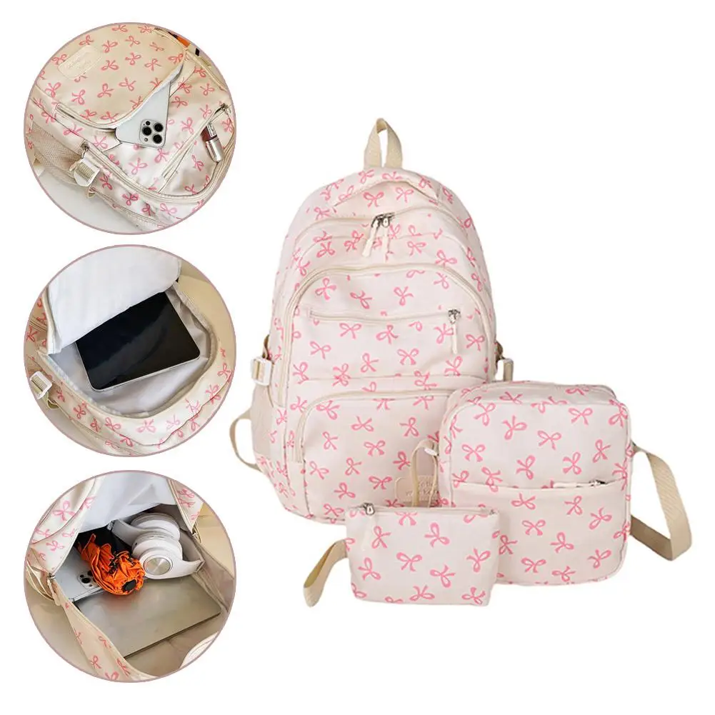 3 Set Large Capacity Backpack Nylon School Bag Adjustable Strap College Bag Travel Backpack Student Backpack