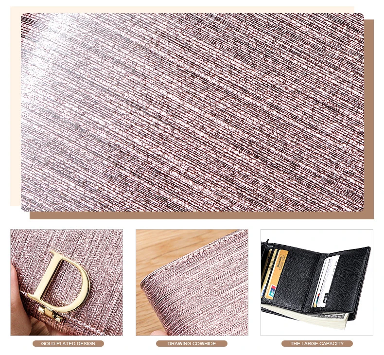 Bright Fashion Women Cowhide Leather Wallet Anti Rfid Card Holder Short Purse for Girl