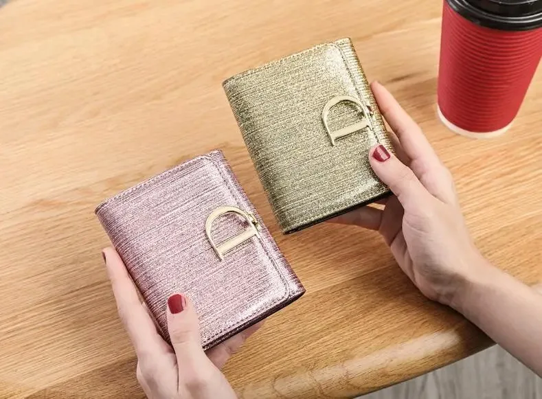 Bright Fashion Women Cowhide Leather Wallet Anti Rfid Card Holder Short Purse for Girl