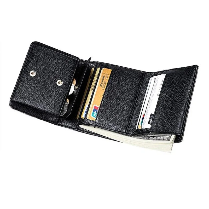 Bright Fashion Women Cowhide Leather Wallet Anti Rfid Card Holder Short Purse for Girl