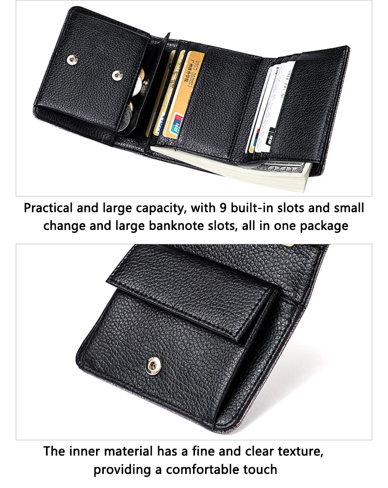 Bright Fashion Women Cowhide Leather Wallet Anti Rfid Card Holder Short Purse for Girl