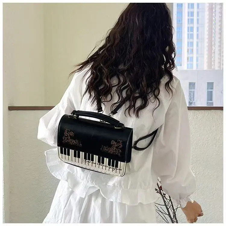 Piano Brown Square Messenger Bag Backpack Women Harajuku Vintage Handle Crossbody Bags Ladies Fairy Core Aesthetic Handbag 2025