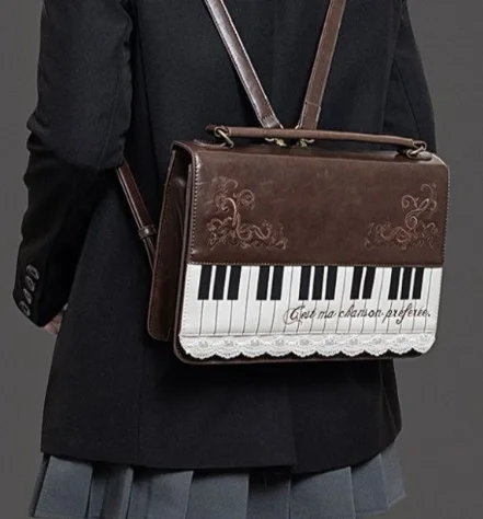 Piano Brown Square Messenger Bag Backpack Women Harajuku Vintage Handle Crossbody Bags Ladies Fairy Core Aesthetic Handbag 2025