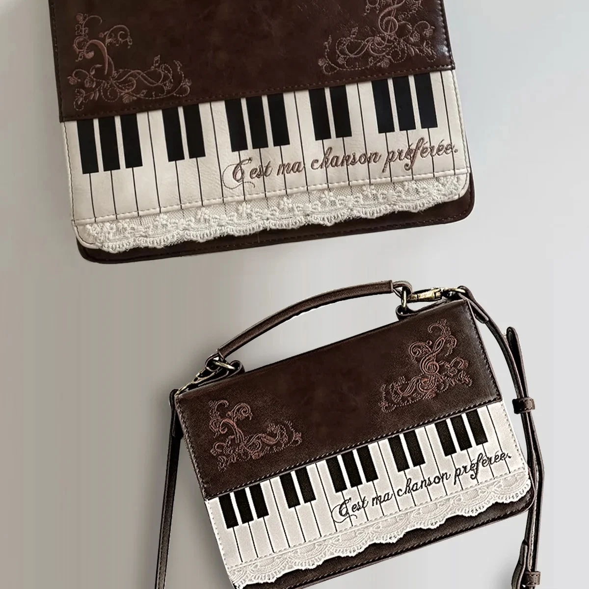 Piano Brown Square Messenger Bag Backpack Women Harajuku Vintage Handle Crossbody Bags Ladies Fairy Core Aesthetic Handbag 2025