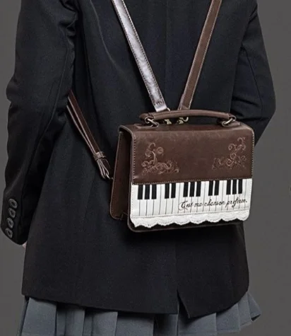 Piano Brown Square Messenger Bag Backpack Women Harajuku Vintage Handle Crossbody Bags Ladies Fairy Core Aesthetic Handbag 2025