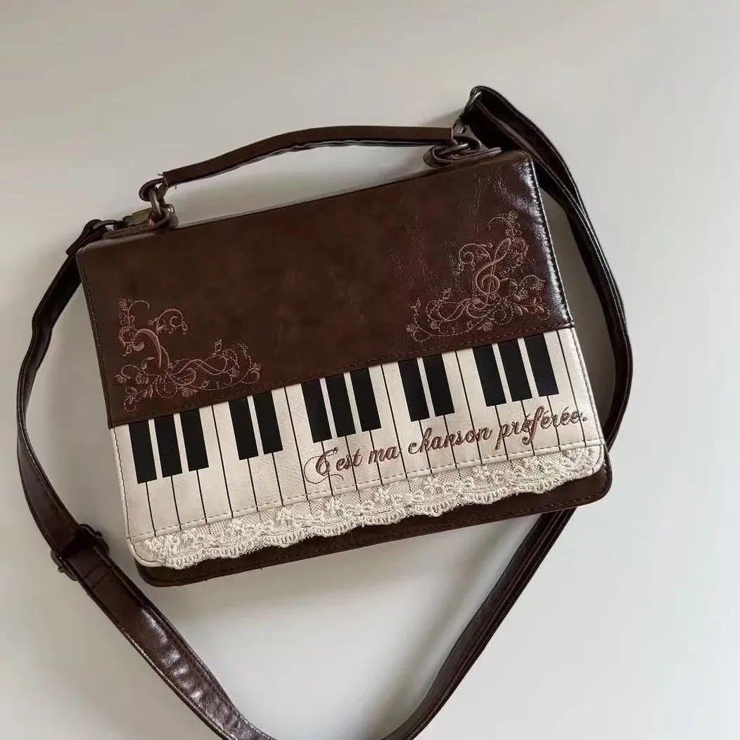 Piano Brown Square Messenger Bag Backpack Women Harajuku Vintage Handle Crossbody Bags Ladies Fairy Core Aesthetic Handbag 2025
