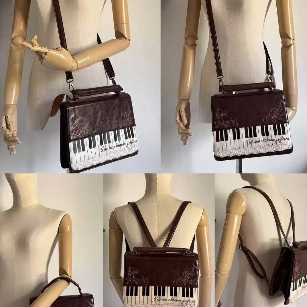 Piano Brown Square Messenger Bag Backpack Women Harajuku Vintage Handle Crossbody Bags Ladies Fairy Core Aesthetic Handbag 2025