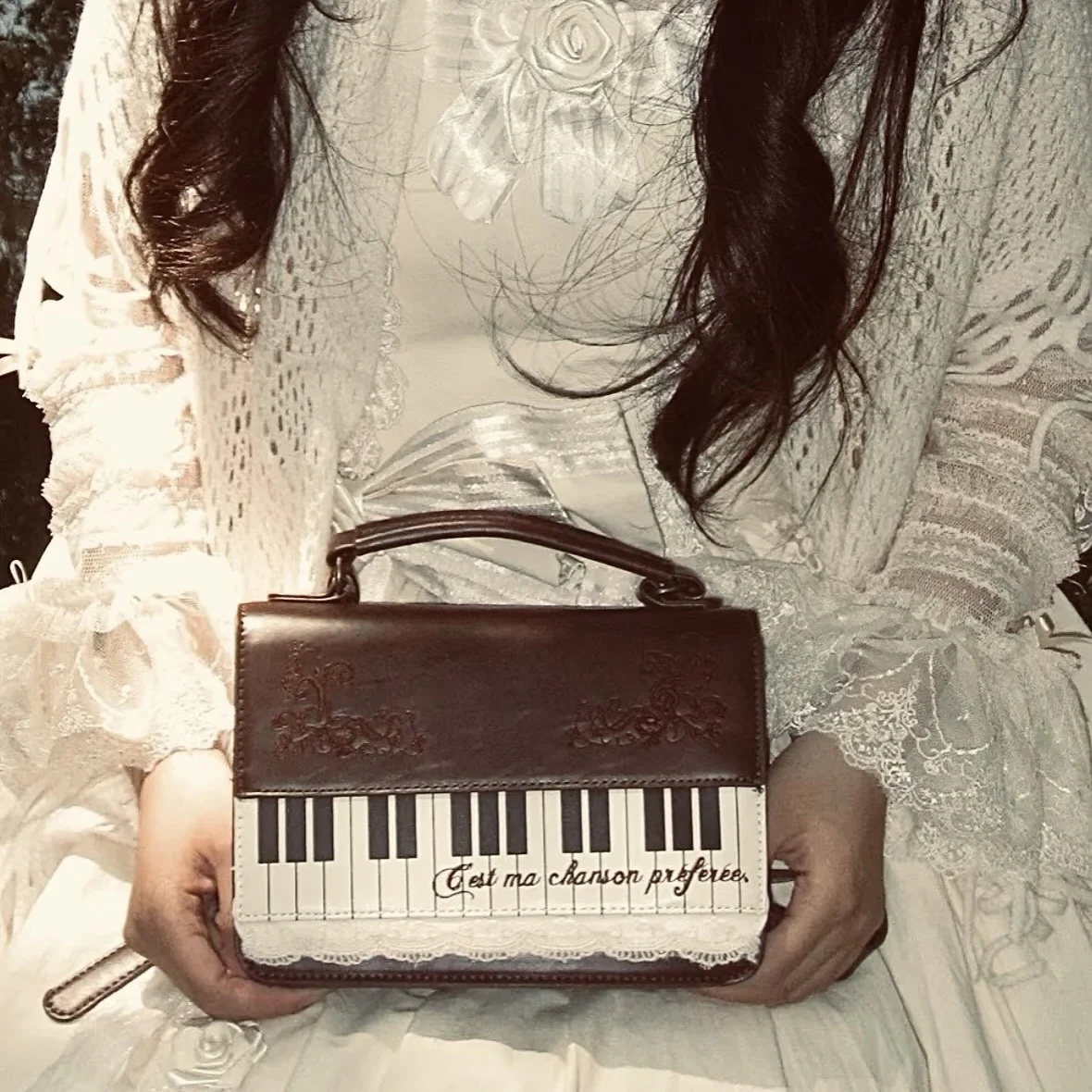 Piano Brown Square Messenger Bag Backpack Women Harajuku Vintage Handle Crossbody Bags Ladies Fairy Core Aesthetic Handbag 2025