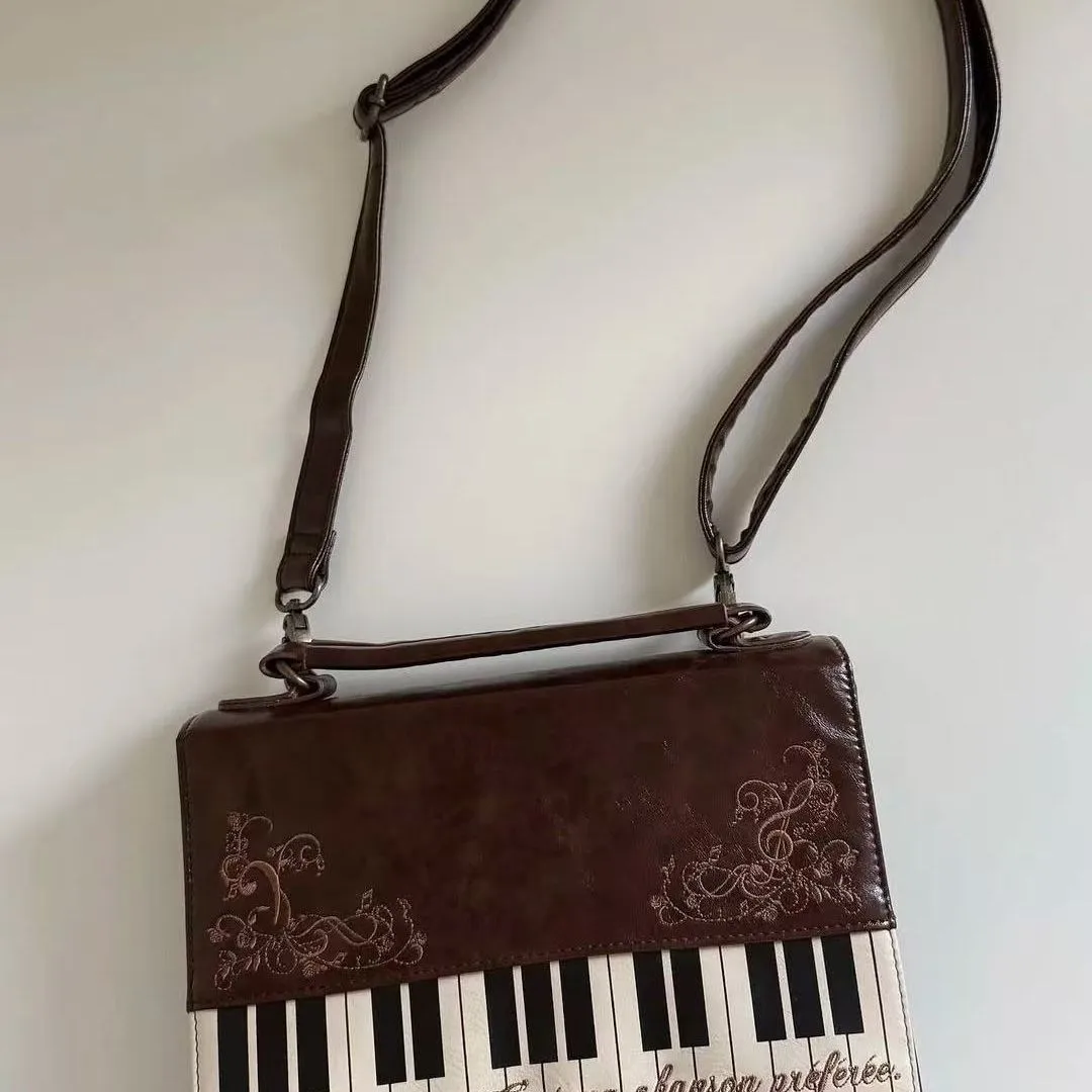 Piano Brown Square Messenger Bag Backpack Women Harajuku Vintage Handle Crossbody Bags Ladies Fairy Core Aesthetic Handbag 2025
