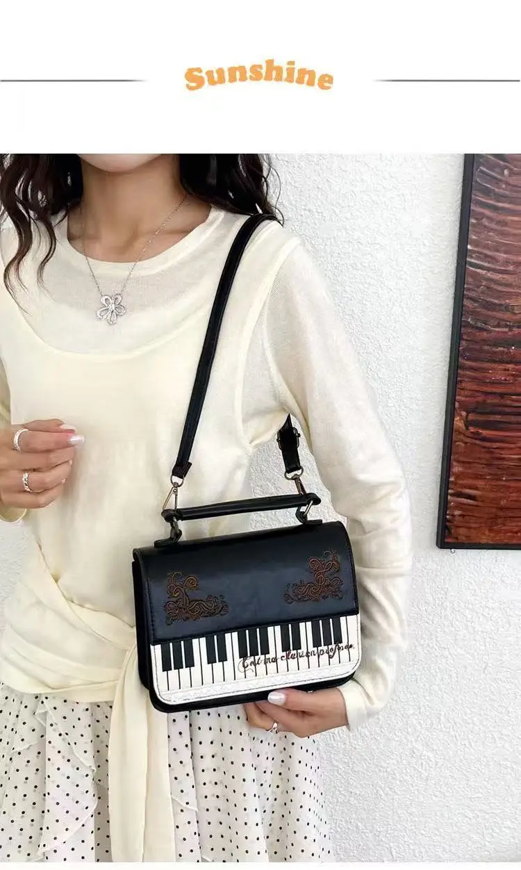 Piano Brown Square Messenger Bag Backpack Women Harajuku Vintage Handle Crossbody Bags Ladies Fairy Core Aesthetic Handbag 2025