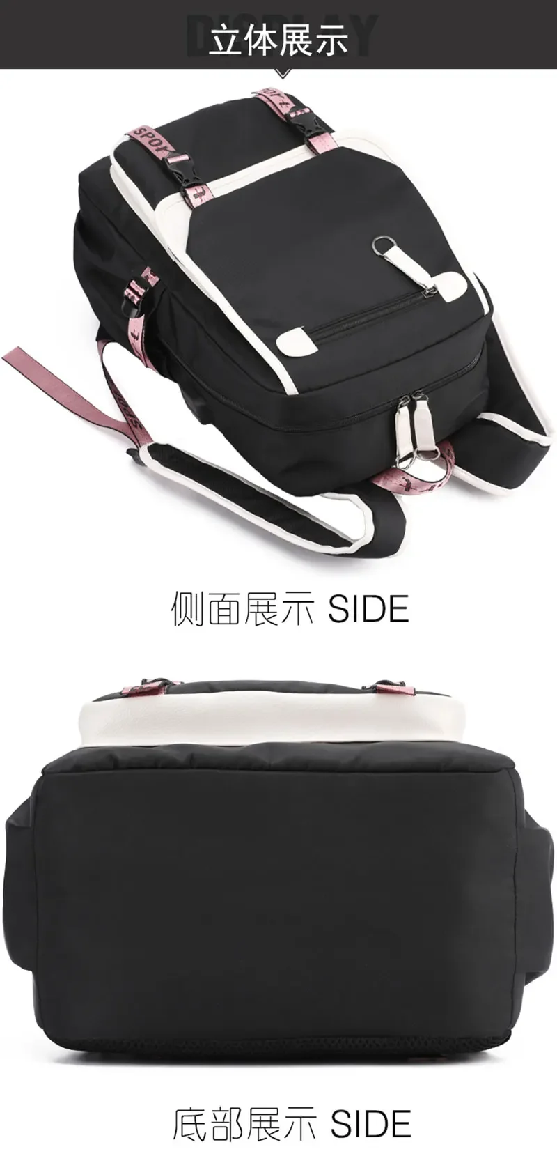 Pink Backpack Graphic Gold Printed Letter Flower A-Z Alphabet Shoulders Bag Teenage Fashion Girl Backpack High School Backpacks
