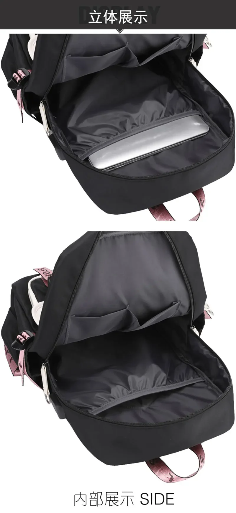 Pink Backpack Graphic Gold Printed Letter Flower A-Z Alphabet Shoulders Bag Teenage Fashion Girl Backpack High School Backpacks
