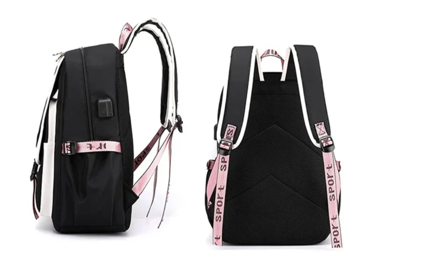 Pink Backpack Graphic Gold Printed Letter Flower A-Z Alphabet Shoulders Bag Teenage Fashion Girl Backpack High School Backpacks