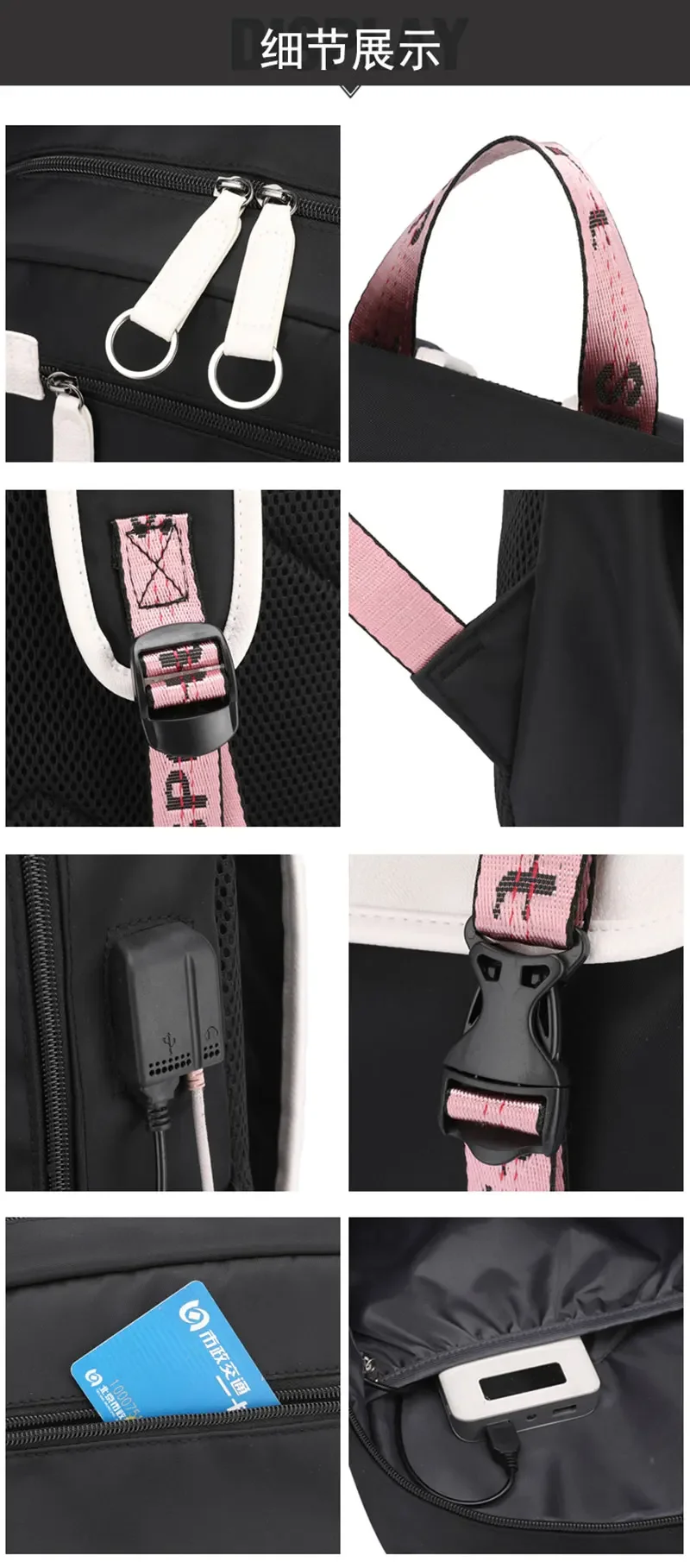 Pink Backpack Graphic Gold Printed Letter Flower A-Z Alphabet Shoulders Bag Teenage Fashion Girl Backpack High School Backpacks