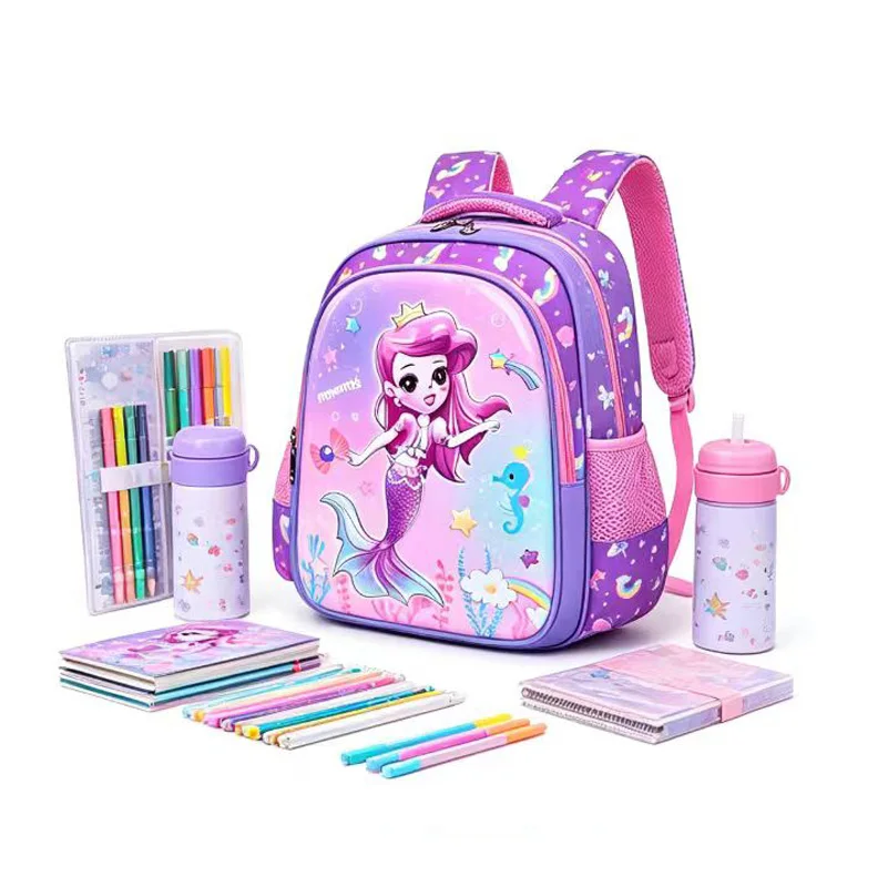 Kids Backpack Purple Girl Elementary Primary School Backpacks Kindergarten Bookbags 3D Mermaid Cute Children Shoulder School Bag