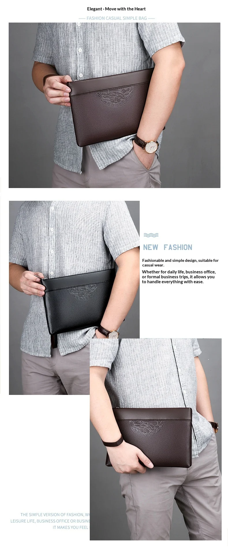 Men's New Luxury Handbag Casual Envelope Large Capacity Clutch BusinessUnderarm Bag for Men