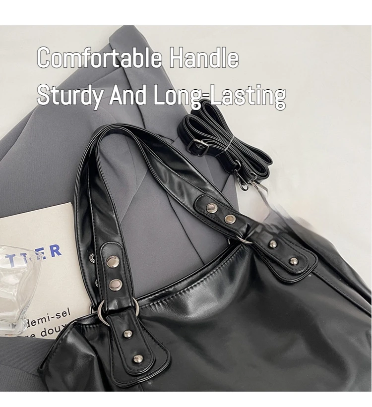 Classic Retro Casual Solid-Color Tote Bag Large-Capacity PU Shoulder Bag Soft Leather Fashionable Versatile Commuter Handbag