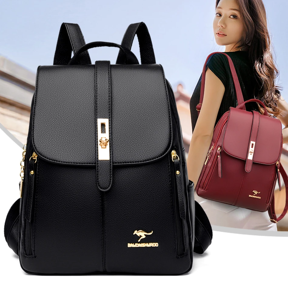 Vintage Large Capacity Women's Backpack High Quality Leather Female Travel School Bag Rucksack Purse Bookbag