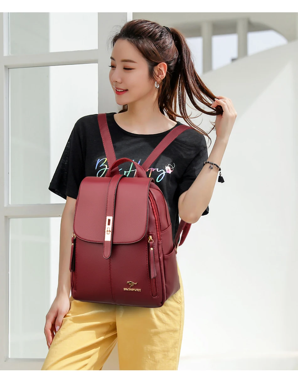 Vintage Large Capacity Women's Backpack High Quality Leather Female Travel School Bag Rucksack Purse Bookbag