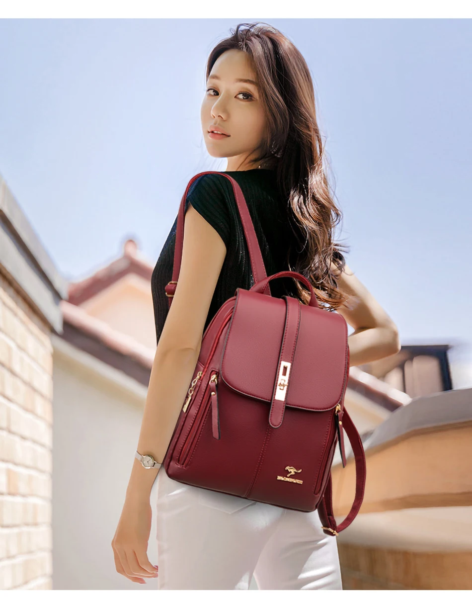 Vintage Large Capacity Women's Backpack High Quality Leather Female Travel School Bag Rucksack Purse Bookbag