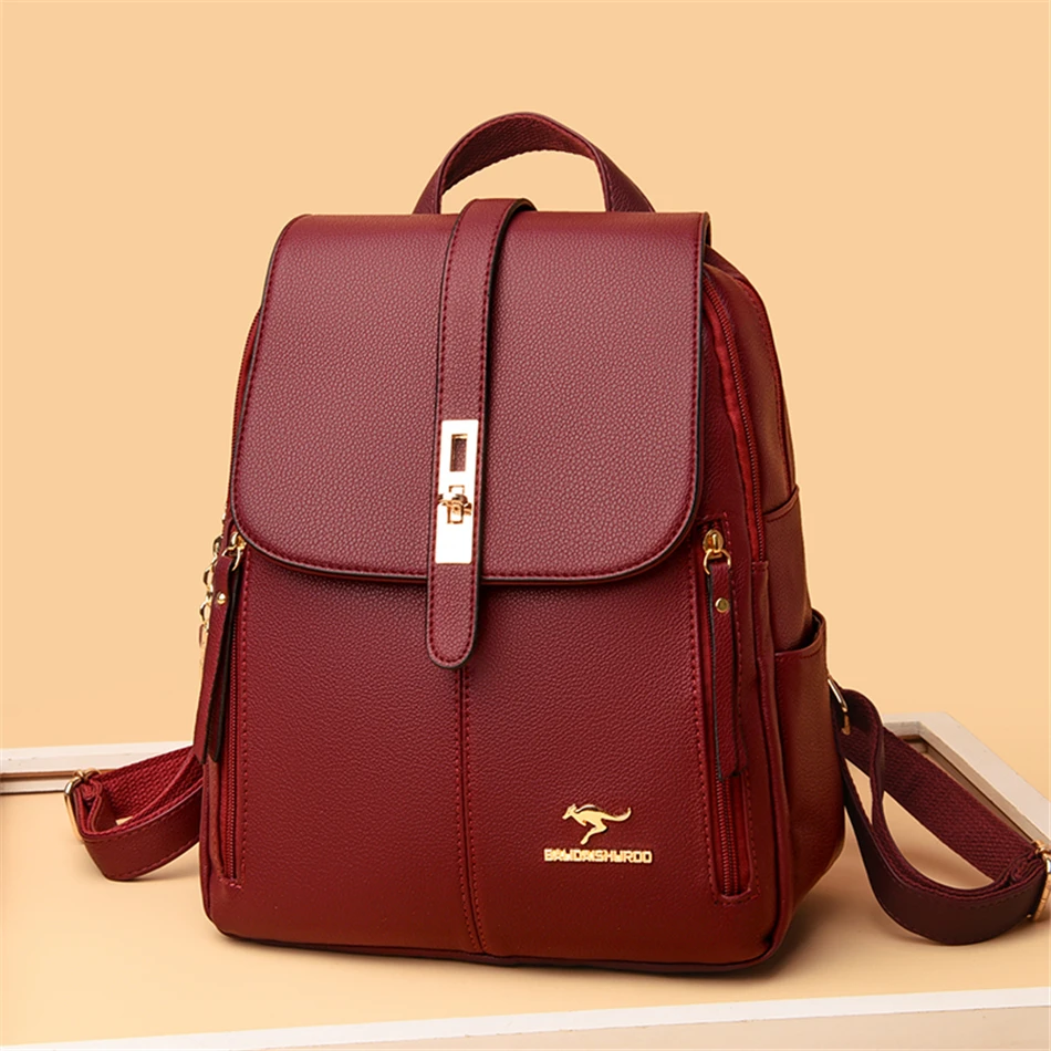 Vintage Large Capacity Women's Backpack High Quality Leather Female Travel School Bag Rucksack Purse Bookbag