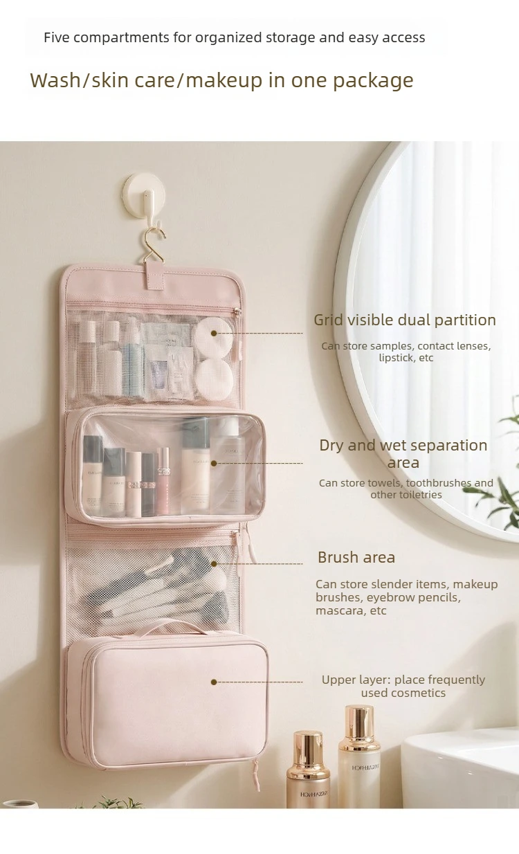 Travel Toiletry Bag Hangable Multifunctional Portable Large Capacity Minimalist Travel Organizer Toiletry Bag Cosmetics Bag