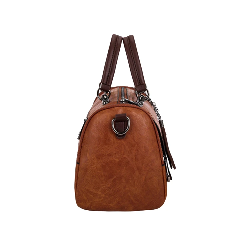 Tassel Decor Women's Large Capacity Shoulder Bag Fashion Zipper Crossbody Bag With Removable Strap Boston Handbag