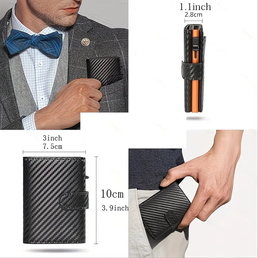 Slim RFID Blocking Men's Wallet with Pop up Card Holder Automatic Credit Card Case