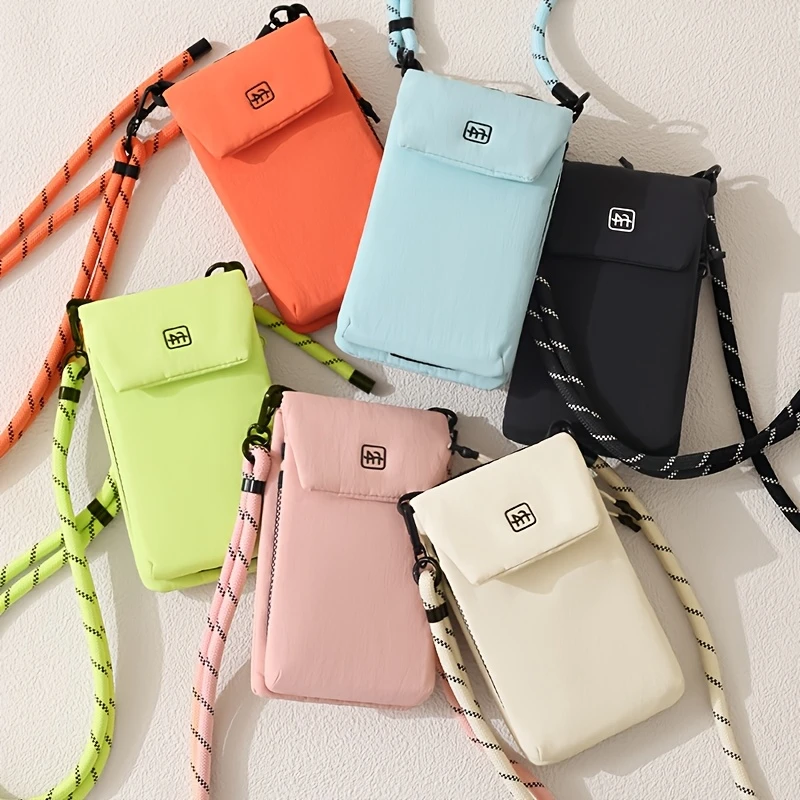 Crossbody Phone Bag Nylon Vertical Shoulder Pouch with Zipper Pocket Passport Wallet Travel Daily Storage Purse for Small Items