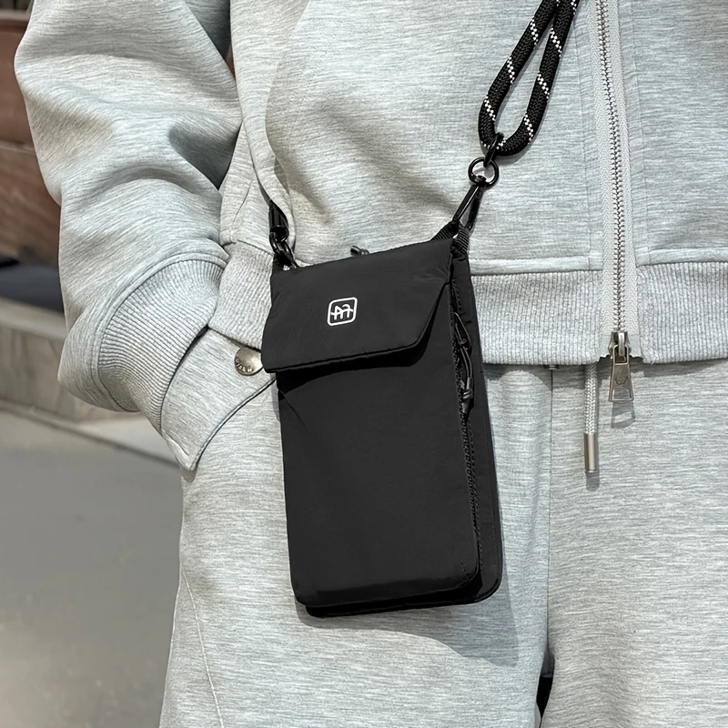 Crossbody Phone Bag Nylon Vertical Shoulder Pouch with Zipper Pocket Passport Wallet Travel Daily Storage Purse for Small Items