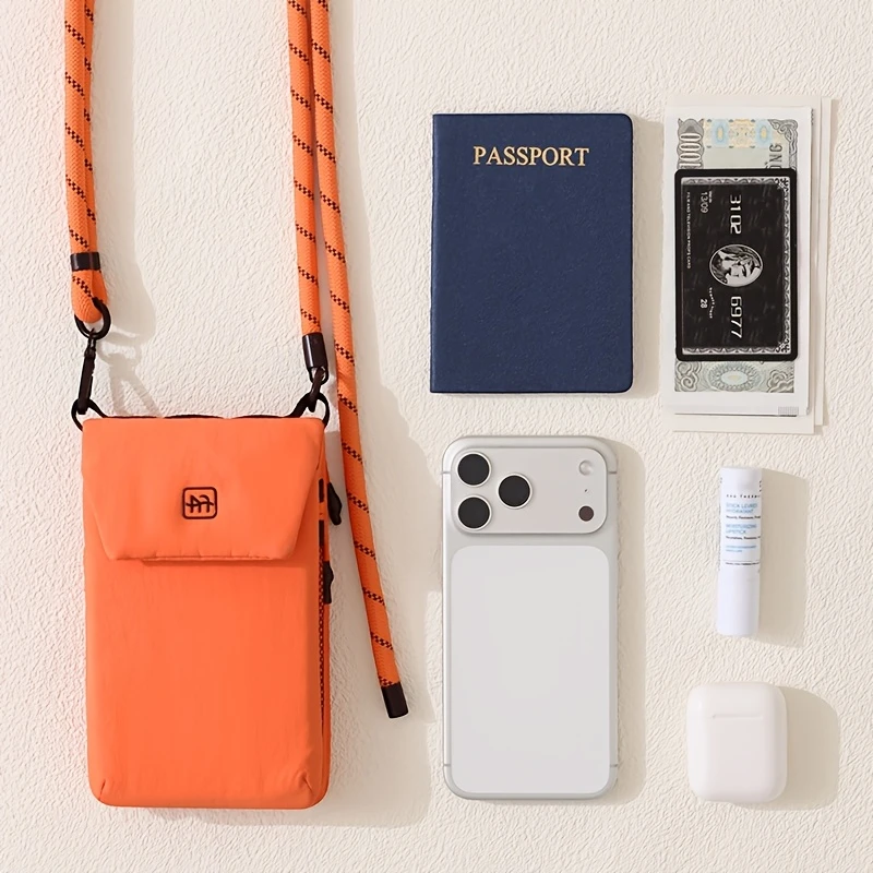 Crossbody Phone Bag Nylon Vertical Shoulder Pouch with Zipper Pocket Passport Wallet Travel Daily Storage Purse for Small Items