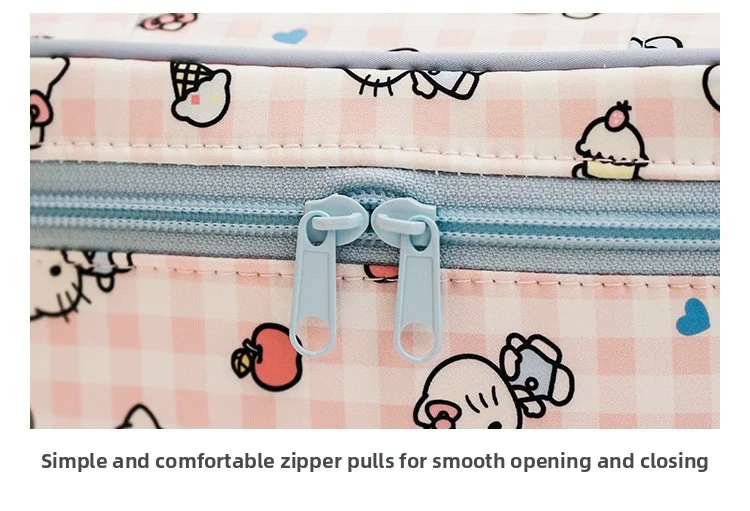 Large-capacity portable storage bag, cute plaid Sanrio Kitty makeup bag, durable canvas makeup storage bag