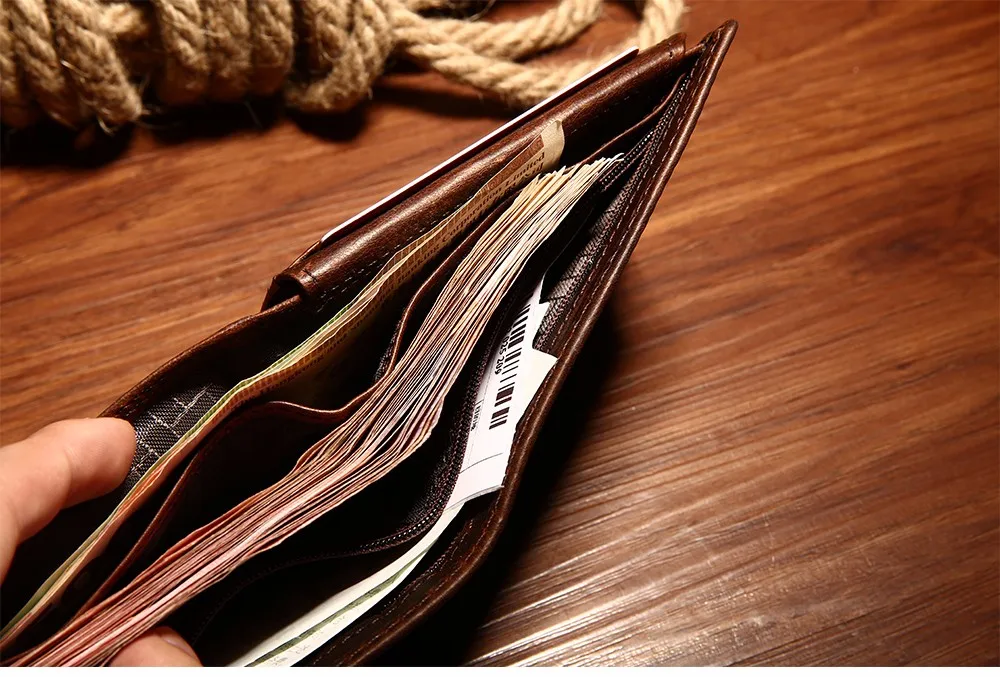 Cow Leather Men Wallets with Coin Pocket Vintage Male Purse Function Brown Genuine Leather Men Wallet with Card Holders