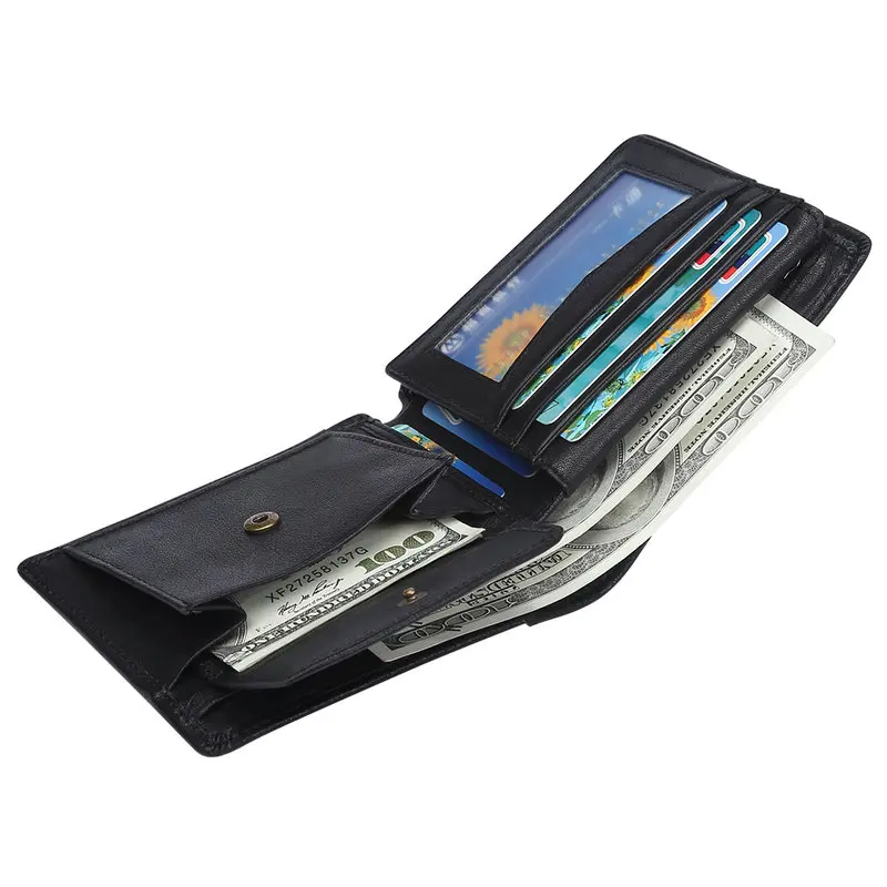 Cow Leather Men Wallets with Coin Pocket Vintage Male Purse Function Brown Genuine Leather Men Wallet with Card Holders