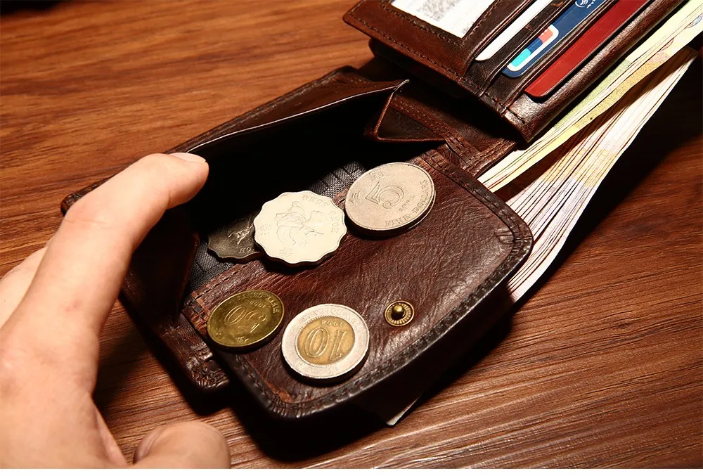 Cow Leather Men Wallets with Coin Pocket Vintage Male Purse Function Brown Genuine Leather Men Wallet with Card Holders