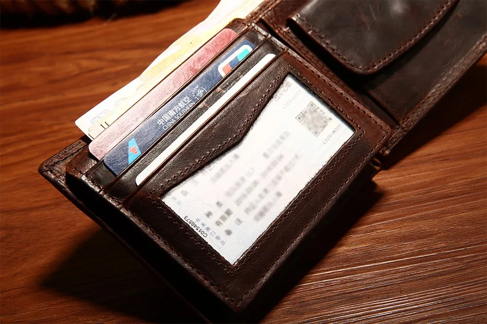 Cow Leather Men Wallets with Coin Pocket Vintage Male Purse Function Brown Genuine Leather Men Wallet with Card Holders