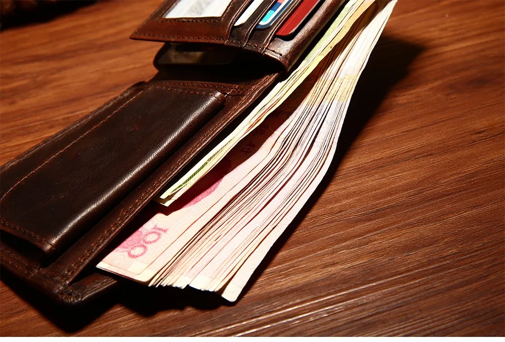 Cow Leather Men Wallets with Coin Pocket Vintage Male Purse Function Brown Genuine Leather Men Wallet with Card Holders