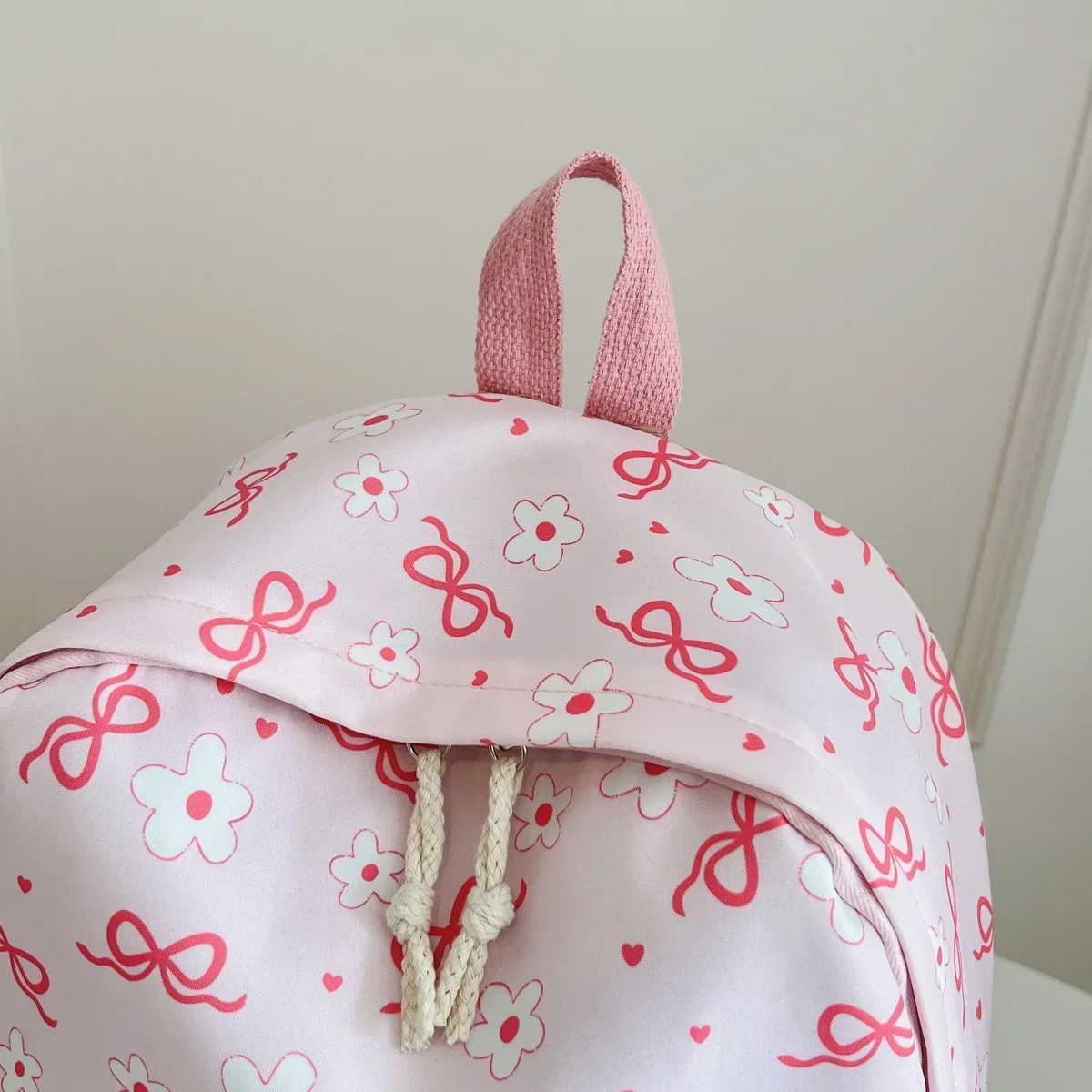 Sweet Simple Bow Tie Floral Three Piece Backpack Lightweight Large Capacity Multifunctional Student Backpack Campus Outdoor